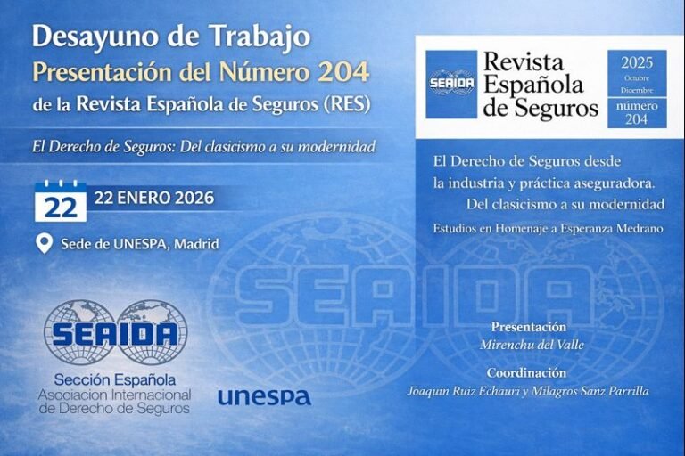Desayuno de trabajo en UNESPA el próximo 22 de enero para la presentación del número 204 de la Revista Española de Seguros de SEAIDA en homenaje a Esperanza Medrano